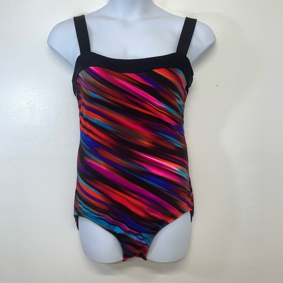 Miraclesuit Size 16 Bathing Swim Suit  1 Piece Slimming Rainbow Stripe‎ Stretch - Picture 1 of 9